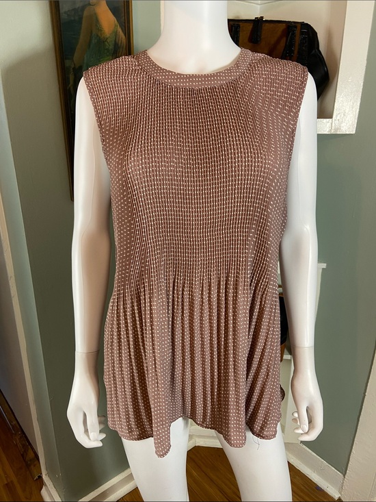 Adrianna Papell Tops - Adrianna Papell Taupe Polka Dot Pleated Swing Tank Top Sleeveless XLarge XL